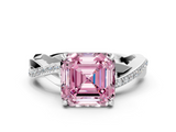 White gold Fancy Pink Asscher  Cut Diamond Twisted Band Engagement Ring with Prong Setting_3