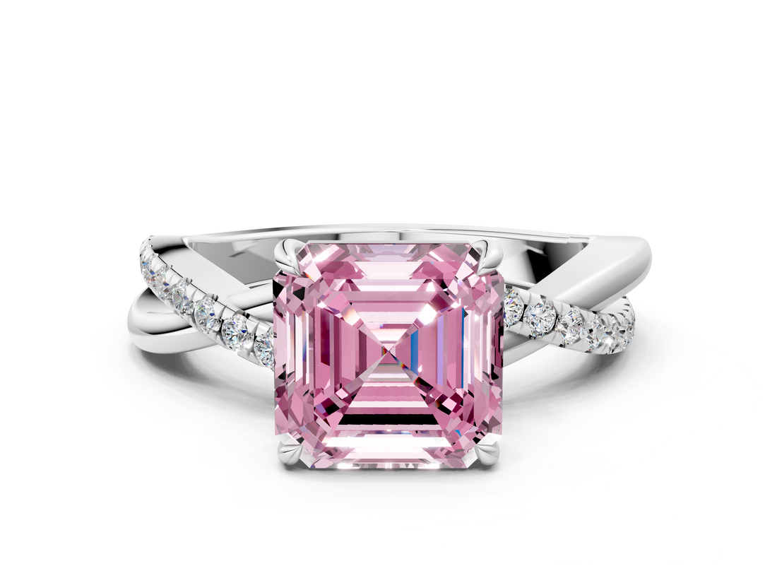 White gold Fancy Pink Asscher  Cut Diamond Twisted Band with Pavé Setting and Four-Prong Setting_29