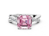 White gold Fancy Pink Asscher  Cut Diamond Twisted Band with Pavé Setting and Four-Prong Setting_29
