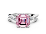 White gold Fancy Pink Asscher  Cut Diamond Twisted Band with Pavé Setting and Four-Prong Setting_46