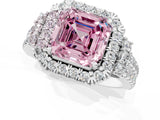 White gold Fancy Pink Asscher  Cut Double Halo Diamond Engagement Ring with Pave Band and Four-Prong Setting_37