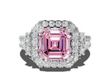 White gold Fancy Pink Asscher  Cut Double Halo Diamond Engagement Ring with Pave Band and Four-Prong Setting_38