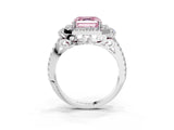 White gold Fancy Pink Asscher  Cut Double Halo Diamond Engagement Ring with Pave Band and Four-Prong Setting_39