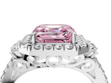White gold Fancy Pink Asscher  Cut Double Halo Diamond Engagement Ring with Pave Band and Four-Prong Setting_42