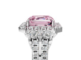 White gold Fancy Pink Asscher  Cut Double Halo Diamond Engagement Ring with Pave Band and Four-Prong Setting_43