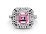 White gold Fancy Pink Asscher  Cut Double Halo Split Shank Diamond Ring with Prong Setting_66