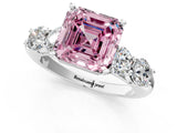 White gold Fancy Pink Asscher  Cut Five-Stone Prong Set Diamond Ring with Classic Band_67