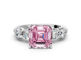 White gold Fancy Pink Asscher  Cut Five-Stone Prong Set Diamond Ring with Classic Band_73