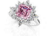 White gold Fancy Pink Asscher Cut Halo Diamond Cluster Ring with Marquise and Round Stones on a White Gold Band with Prong Setting_1