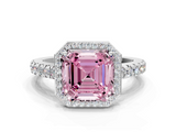 White gold Fancy Pink Asscher  Cut Halo Diamond Engagement Ring with Pave Band and Four-Prong Setting_16
