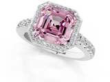 White gold Fancy Pink Asscher  Cut Halo Diamond Engagement Ring with Pave Band and Four-Prong Setting_17