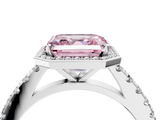 White gold Fancy Pink Asscher  Cut Halo Diamond Engagement Ring with Pave Band and Four-Prong Setting_20