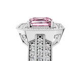 White gold Fancy Pink Asscher Cut Halo Diamond Engagement Ring with Pave Split Shank and Four-Prong Setting_17