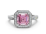 White gold Fancy Pink Asscher Cut Halo Diamond Engagement Ring with Split Shank Band and Four-Prong Setting_12
