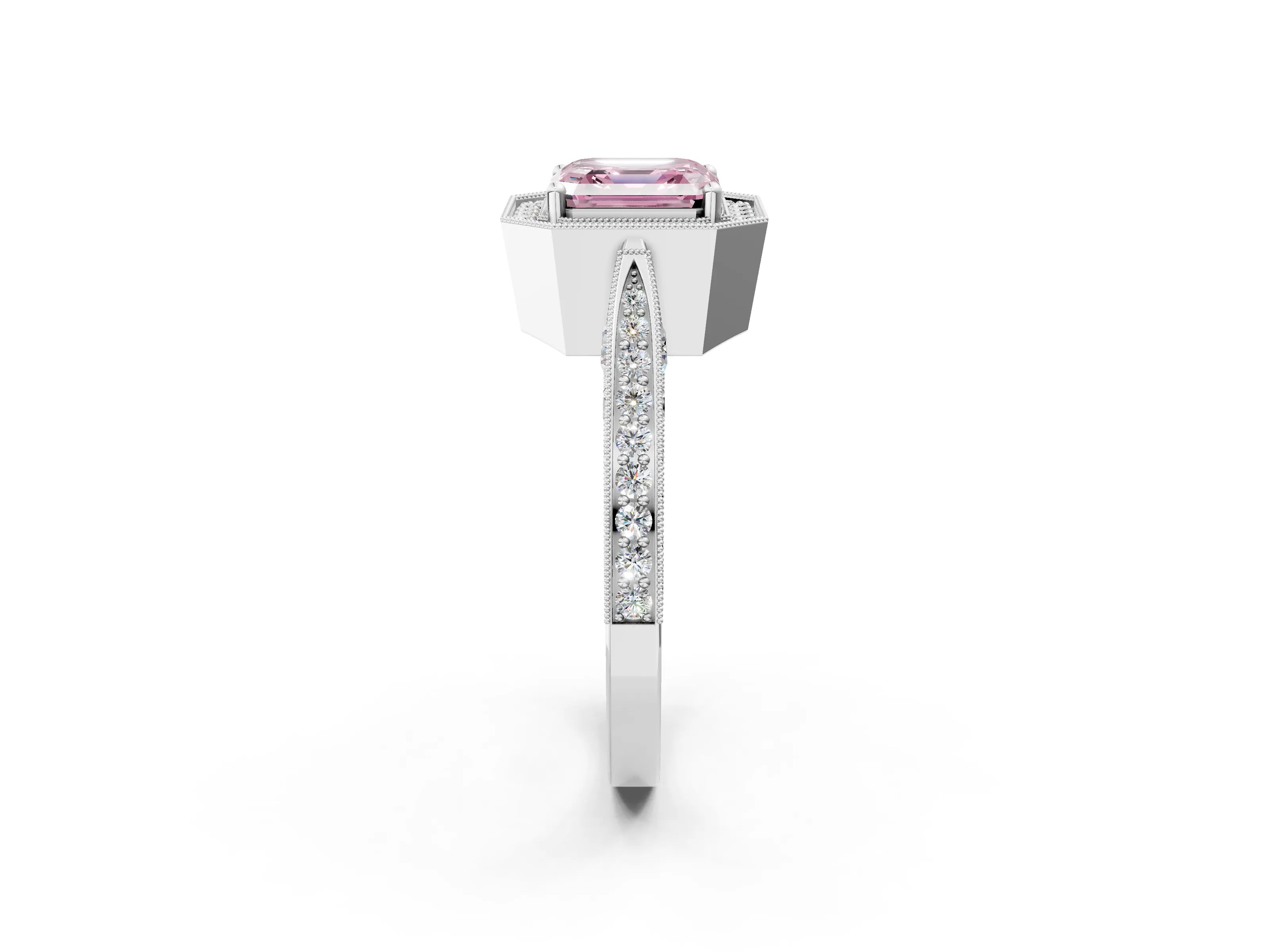 White gold Fancy Pink Asscher Cut Halo Diamond Engagement Ring with Split Shank Band and Four-Prong Setting_14