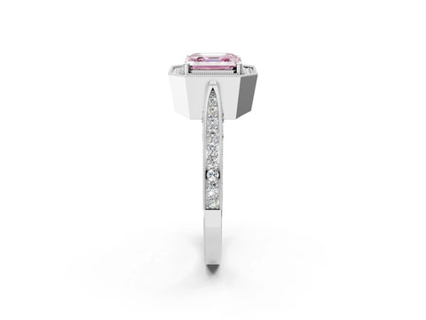 White gold Fancy Pink Asscher Cut Halo Diamond Engagement Ring with Split Shank Band and Four-Prong Setting_14