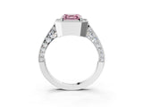 White gold Fancy Pink Asscher Cut Halo Diamond Engagement Ring with Split Shank Band and Four-Prong Setting_15