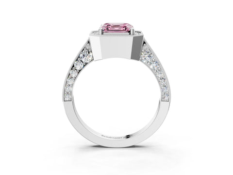 White gold Fancy Pink Asscher Cut Halo Diamond Engagement Ring with Split Shank Band and Four-Prong Setting_15