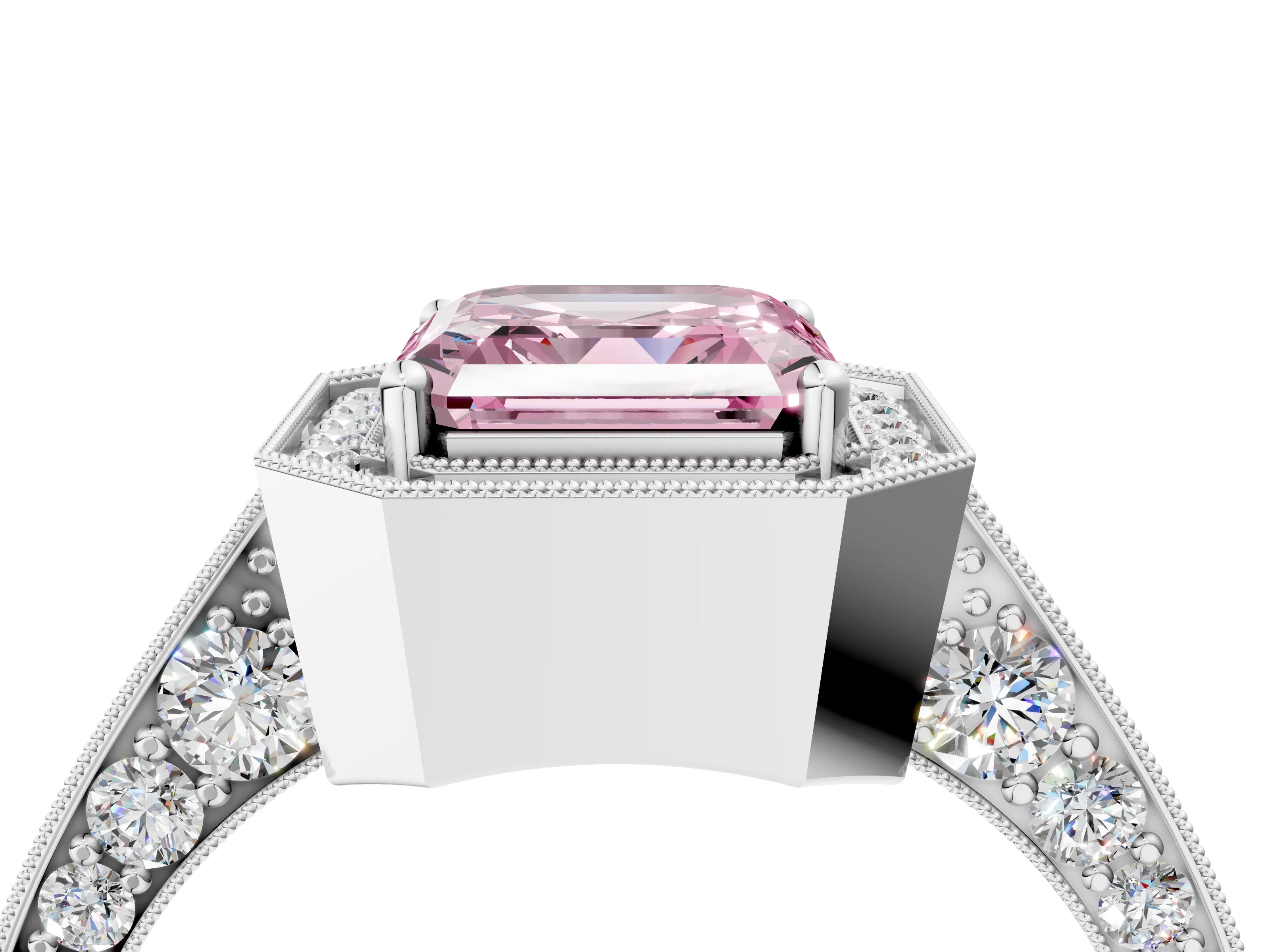 White gold Fancy Pink Asscher Cut Halo Diamond Engagement Ring with Split Shank Band and Four-Prong Setting_16