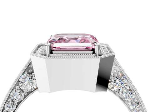 White gold Fancy Pink Asscher Cut Halo Diamond Engagement Ring with Split Shank Band and Four-Prong Setting_16