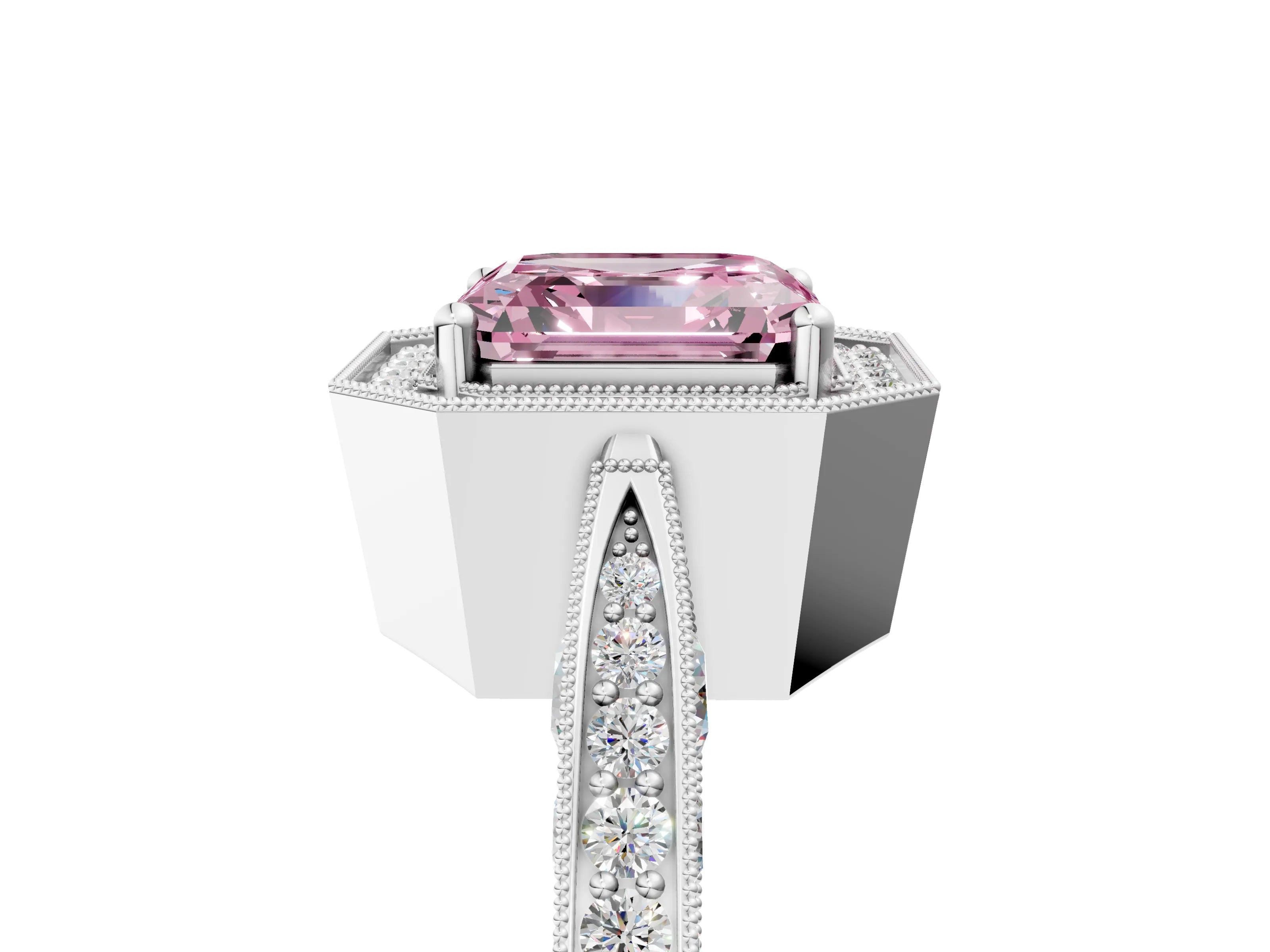 White gold Fancy Pink Asscher Cut Halo Diamond Engagement Ring with Split Shank Band and Four-Prong Setting_17