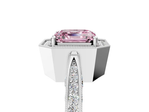 White gold Fancy Pink Asscher Cut Halo Diamond Engagement Ring with Split Shank Band and Four-Prong Setting_17