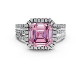 White gold Fancy Pink Asscher  Cut Halo Diamond Engagement Ring with Split Shank and Four-Prong Setting_49