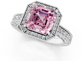 White gold Fancy Pink Asscher  Cut Halo Diamond Pave Band Ring with Four-Prong Setting_1