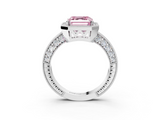 White gold Fancy Pink Asscher  Cut Halo Diamond Pave Band Ring with Four-Prong Setting_3