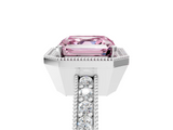 White gold Fancy Pink Asscher  Cut Halo Diamond Pave Band Ring with Four-Prong Setting_5