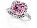 White gold Fancy Pink Asscher Cut Halo Diamond Pave Band with Prong Setting_1