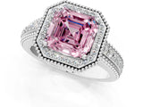 White gold Fancy Pink Asscher Cut Halo Diamond Ring with Beaded Split Shank and Four-Prong Setting_1