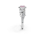 White gold Fancy Pink Asscher Cut Halo Diamond Ring with Milgrain and Bezel Accents on a Split Shank Band_14