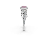 White gold Fancy Pink Asscher Cut Halo Diamond Ring with Milgrain and Bezel Accents on a Split Shank Band_14
