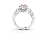 White gold Fancy Pink Asscher Cut Halo Diamond Ring with Milgrain and Bezel Accents on a Split Shank Band_15