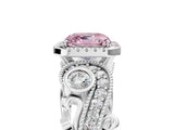 White gold Fancy Pink Asscher Cut Halo Diamond Ring with Milgrain and Bezel Accents on a Split Shank Band_17