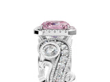 White gold Fancy Pink Asscher Cut Halo Diamond Ring with Milgrain and Bezel Accents on a Split Shank Band_17