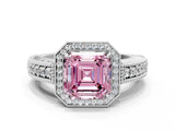 White gold Fancy Pink Asscher  Cut Halo Diamond Ring with Pavé Band and Four-Prong Setting_29