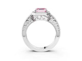 White gold Fancy Pink Asscher  Cut Halo Diamond Ring with Pavé Band and Four-Prong Setting_33