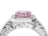 White gold Fancy Pink Asscher  Cut Halo Diamond Ring with Pavé Band and Four-Prong Setting_34