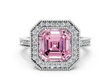 White gold Fancy Pink Asscher  Cut Halo Diamond Ring with Pavé Band and Milgrain Prong Setting_49