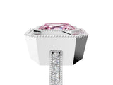 White gold Fancy Pink Asscher  Cut Halo Diamond Ring with Pavé Band and Milgrain Prong Setting_55