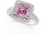 White gold Fancy Pink Asscher Cut Halo Diamond Ring with Pavé Band and Three-Prong Setting_1