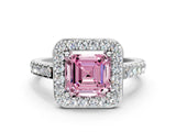 White gold Fancy Pink Asscher Cut Halo Diamond Ring with Pavé Band and Three-Prong Setting_12