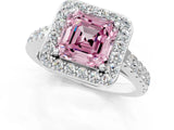 White gold Fancy Pink Asscher Cut Halo Diamond Ring with Pavé Band and Three-Prong Setting_13