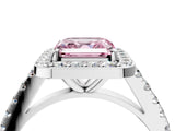 White gold Fancy Pink Asscher Cut Halo Diamond Ring with Pavé Band and Three-Prong Setting_16