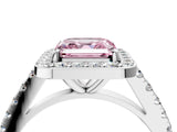 White gold Fancy Pink Asscher Cut Halo Diamond Ring with Pavé Band and Three-Prong Setting_4
