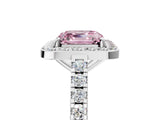 White gold Fancy Pink Asscher Cut Halo Diamond Ring with Pavé Band and Three-Prong Setting_5