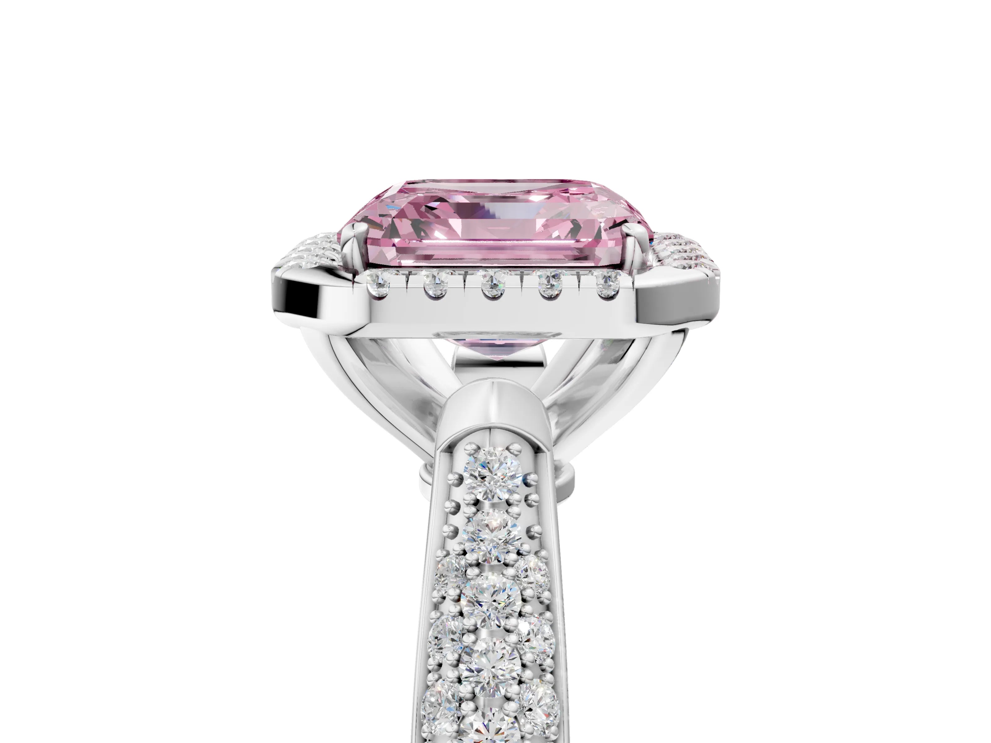 White gold Fancy Pink Asscher Cut Halo Diamond Ring with Pavé Band_17
