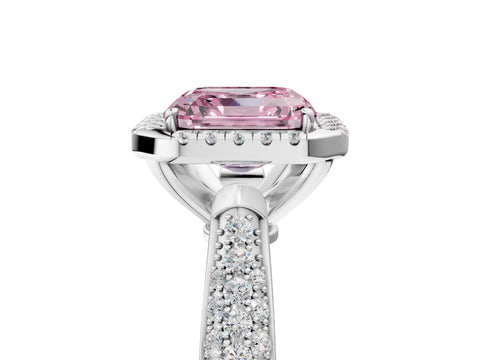 White gold Fancy Pink Asscher Cut Halo Diamond Ring with Pavé Band_17